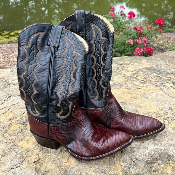 Vintage Tony Lama Black Label Exotic Lizard Leather Cowboy Boots 8 EE 86635 - Picture 4 of 10